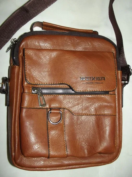 Weixier Men’s Crossbody Shoulder Bag PU Leather Messenger Travel Satchel – Brown