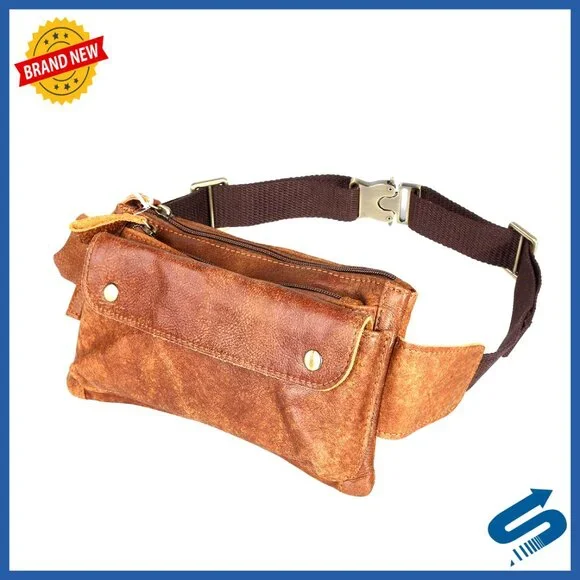 Genuine Leather Waist Bag Fanny Pack Adjustable Strap Travel Sports