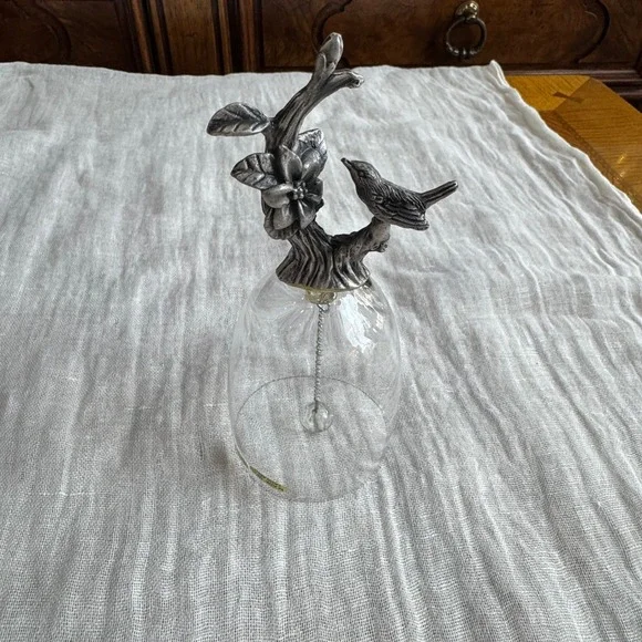 Lead Crystal Bell Silver Tone Bird Flower Branch Handle Vintage‎ Taiwan