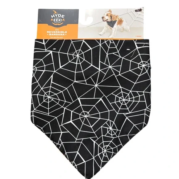 Hyde‎ and Eek! Boutique Pet Reversible Bandana, Spider Web/Plaid, One Size NEW