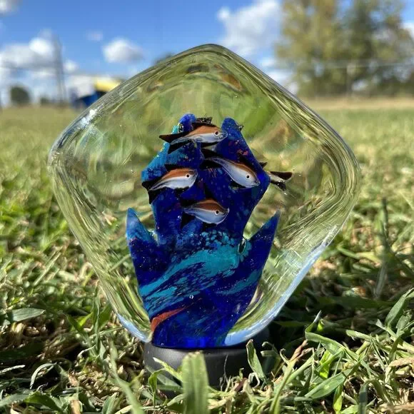 Vintage Murano Glass Tropical Fish‎ Aquarium 8 Fish Paperweight