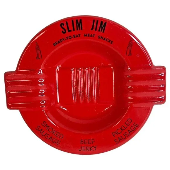 Vintage Slim Jim Advertising Ashtray Red Orange Metal Beef Jerky Meat Snacks