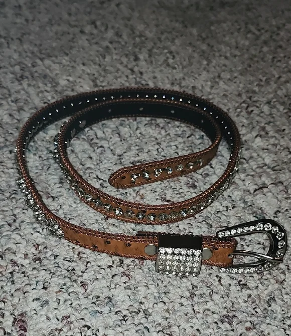 Shyanne Rhinestone Girls Brown Belt