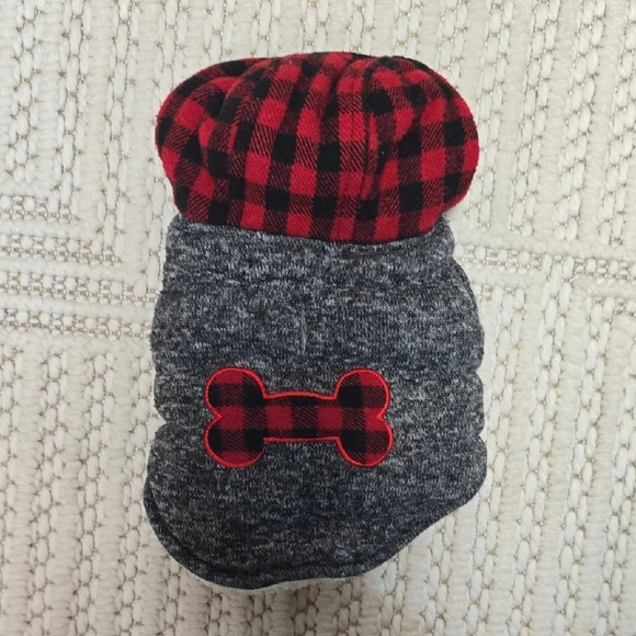 Plaid Red and Gray Dog Sweater