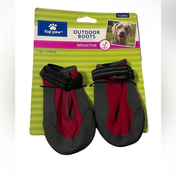 Top Paw Red Reflective Protective Dog Shoes Outdoor Rain/Snow Boots Size XXL 2pc