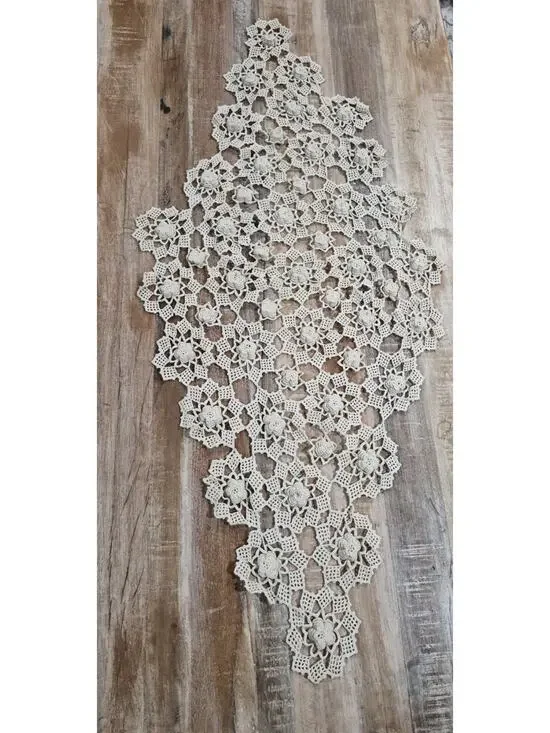 Vintage Handmade Romanian Point Lace Doily- Crochet- Needlework- Table runner