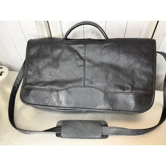 Vintage Wilsons Leather Messenger Bag Briefcase Handle Shoulder Strap Black