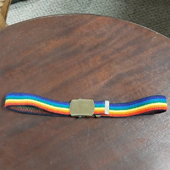 80s Rainbow Stripe Belt with Gold Buckle