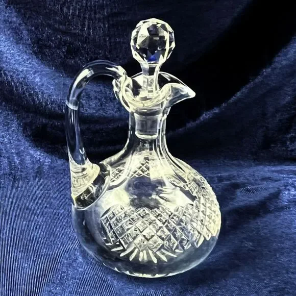 Vintage Lead Crystal Cruet Decanter Mid-Century Diamond-Point Cut Pattern 6.5