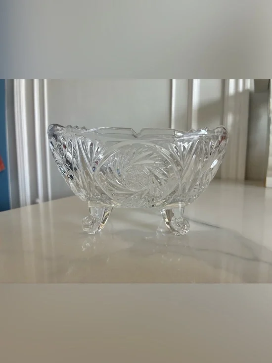 Clear Pressed Glass Footed Bowl - Elegant Crystal-Style Home Accent