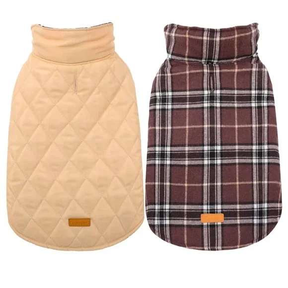 Kuoser Reversible Dog Coat- Brown‎ Plaid Size M NWT