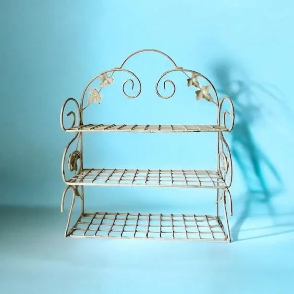 Elegant Cream Metal Shelf with Floral Accents