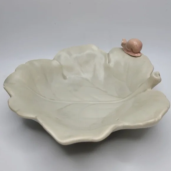 Fitz and Floyd Snail on Leaf Ceramic Dish JAPAN Vintage 1983 Candy Trinket Rings
