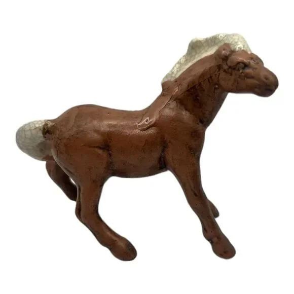 VTG Treasure Craft Ceramic Horse Colt Figurine Crackle Glaze Brown Primitive