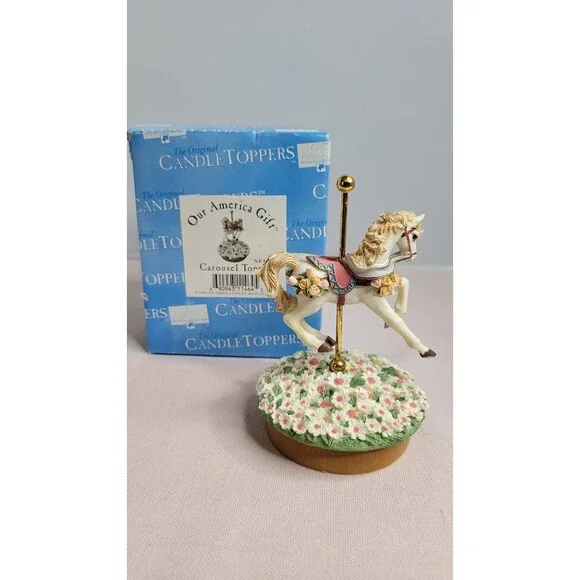 Carousel Horse with Flowers Our America Candle Jar Topper Summertime Fun Memory!