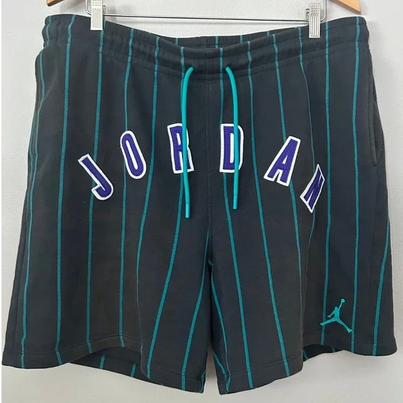 Jordan Brooklyn Fleece Shorts Mens XXL Black Teal Pinstripe Jumpman Athletic