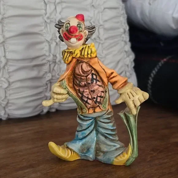 Vintage Italian Clown with Umbrella Resin Figurine