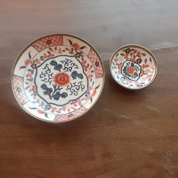 Vintage Japanese PorcelainWare Pewter Encased Bowl