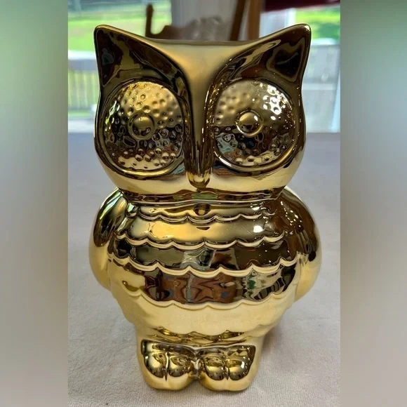 Gold Owl Bank Handmade Ceramic Beriwinkle 7.5