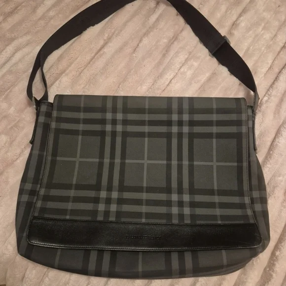 Authentic Burberry Smoked Check Messenger Bag - Charcoal/Black