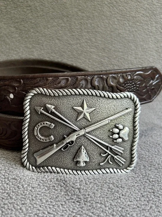 Tony Lama Kid’s Cowboys & Indians Belt Dark Brown Tooled Leather & Buckle 28