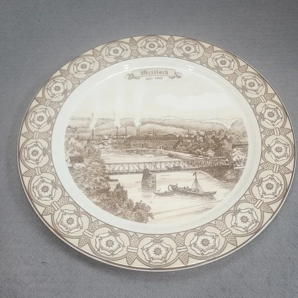 Vintage Villeroy & Boch Plate Sepia Mettlach 1880 Factory Scene Luxembourg 12.5