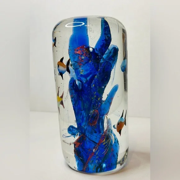 Vintage Murano Style Art Glass Fish Aquarium Coral Reef Paperweight Sculpture