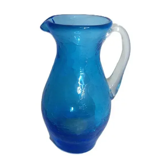 Vintage Blue Crackle Glass Mini Pitcher 4