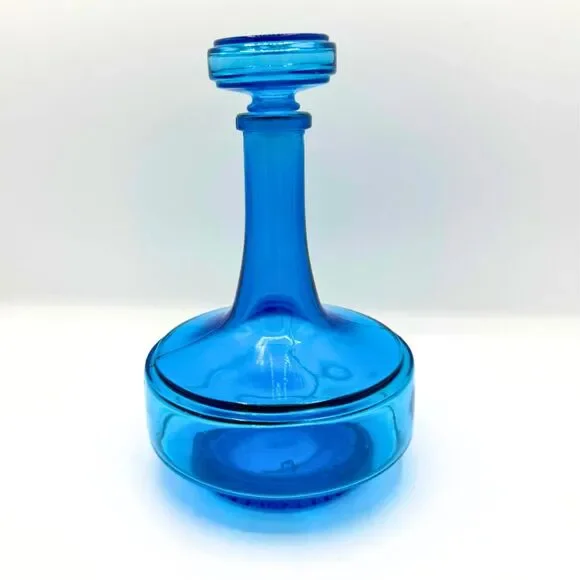 Vintage Belgium Cobalt Blue Glass Decanter Mid Century Modern Barware MCM Bottle