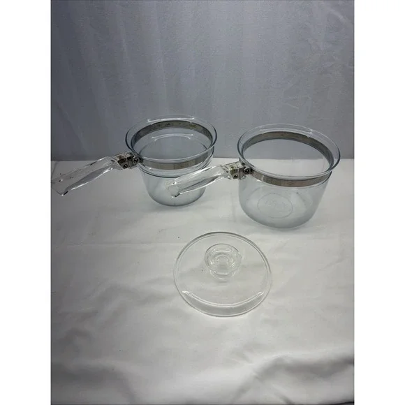 Pyrex Flameware Double Boiler Vintage 6283 Complete 2 Pots & Lid 1.5 qt