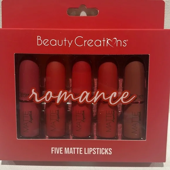 ❤️Beauty Creations Romance 5 Matte Lipsticks. Sugar Bomb, My Cherry, Infatuated.