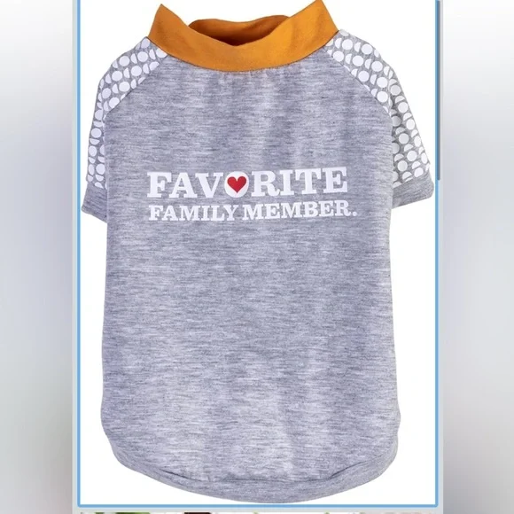 The Dodo ‘Favorite Family Member' Grey Dog T-Shirt with Yellow Trim Size L