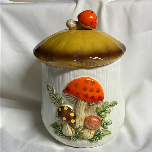 Vintage Sears Merry Mushroom Small Canister Jar With Lid 1970s Replacement