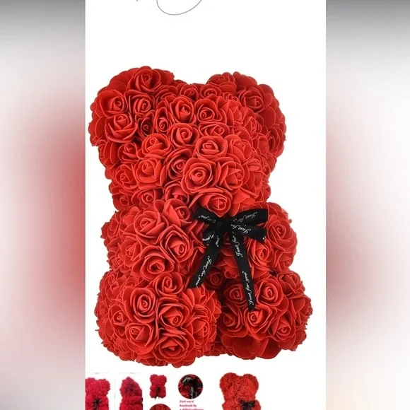 Rose Teddy‎ Bear - 10” Red Foam Rose Gift with Ribbon