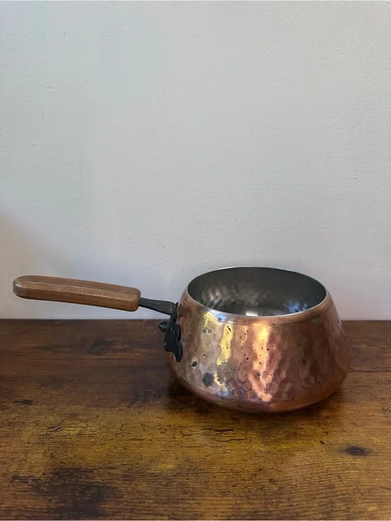 Vintage Spring Culinox Switzerland Copper Butter Warmer Pot Wood Handle