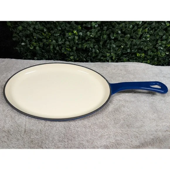 Rachael Ray Blue Enameled Cast Iron Oval Griddle Pan Skillet Helper Handle