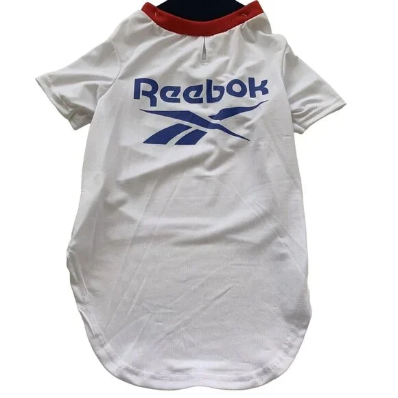 Reebok Dog T-Shirt White‎ Blue Graphic Logo Pet Jersey Size Large