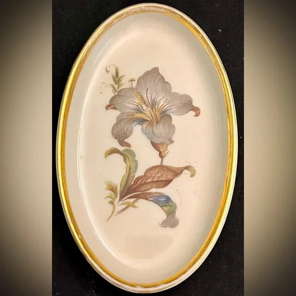 VTG Danmark Porcelain Denmark Oval Trinket Dishes Gold Rim Hand Painted Floral 2