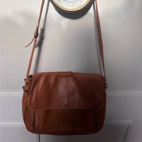 VTG Enny Brown Leather Men's Messenger Bag made in Italy