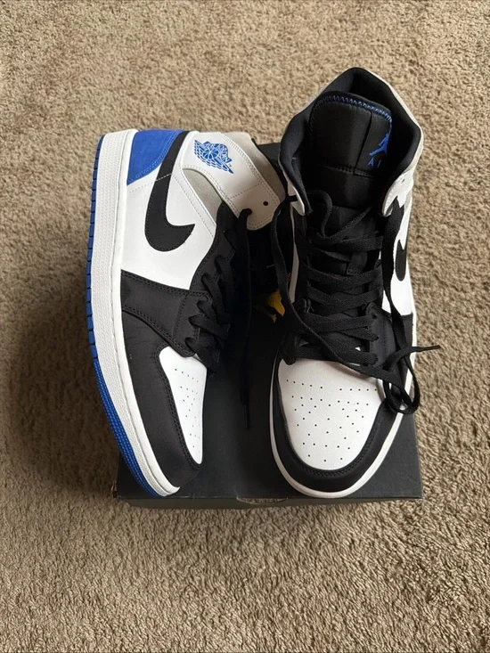 Jordan 1 Mid Men’s Sneakers - Black, White & Blue