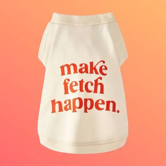Boots & Barkley Dog Sweatshirt Jacket Make Fetch Happen Small Cozy Cream Orange