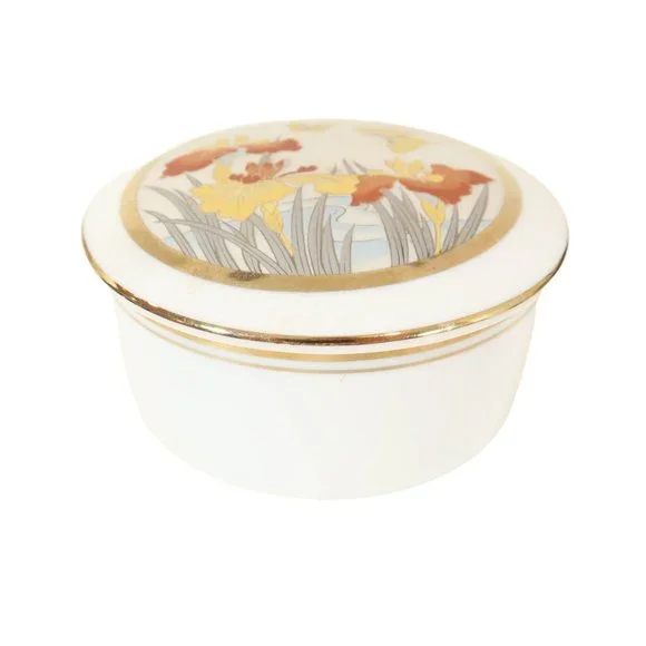 VINTAGE The Art Of Chokin Iris & Butterfly Trinket Box With Lid Made In Japan