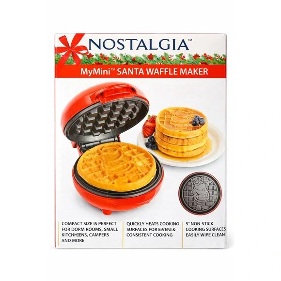 Nostalgia MyMini Santa Mini Waffle Maker 5 Inch‎ Nonstick Electric Breakfast