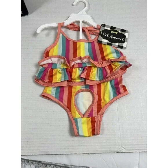 RAINBOW Stripe Dog Swim Suit Bikini M Medium NEW Bathing Suit Costume Halloween
