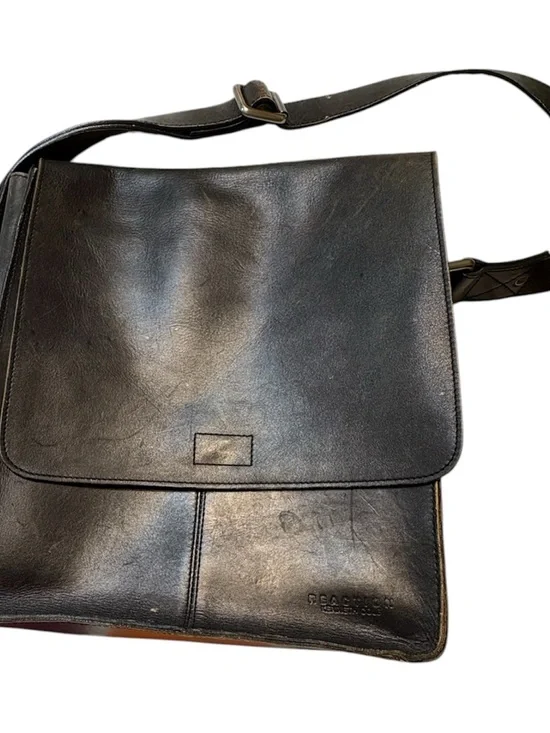 Black Leather Messenger Bag with Adjustable Strap