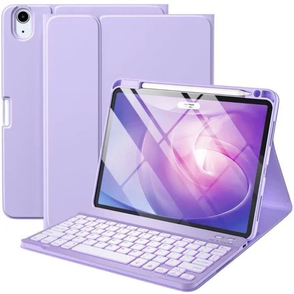 Harvopu iPad Air 11” Keyboard Case Purple Backlit Detachable + Pencil Holder