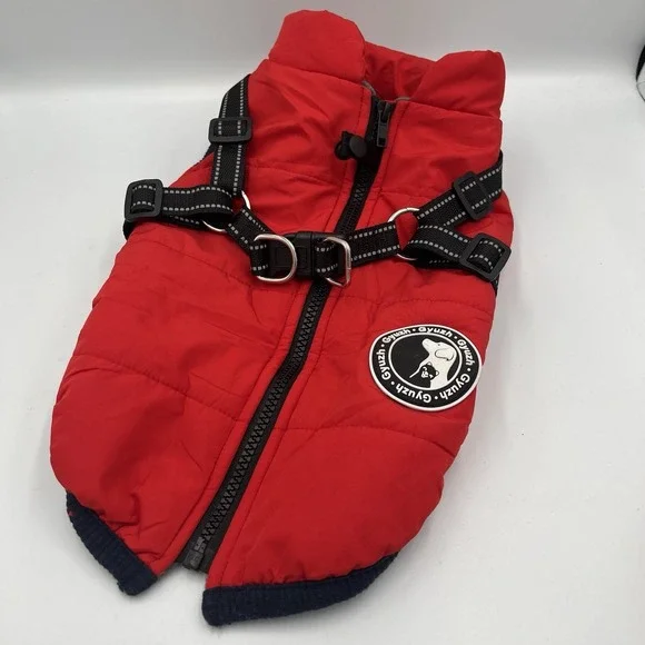 Gyuzh Dog Coat Jacket Harness SMALL Fleece Lined Zip Up Reflective 12
