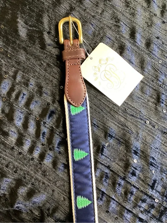 The Beaufort Bonnet Company Brown Leather Pine Tree Belt with Gold Buckle 24/60