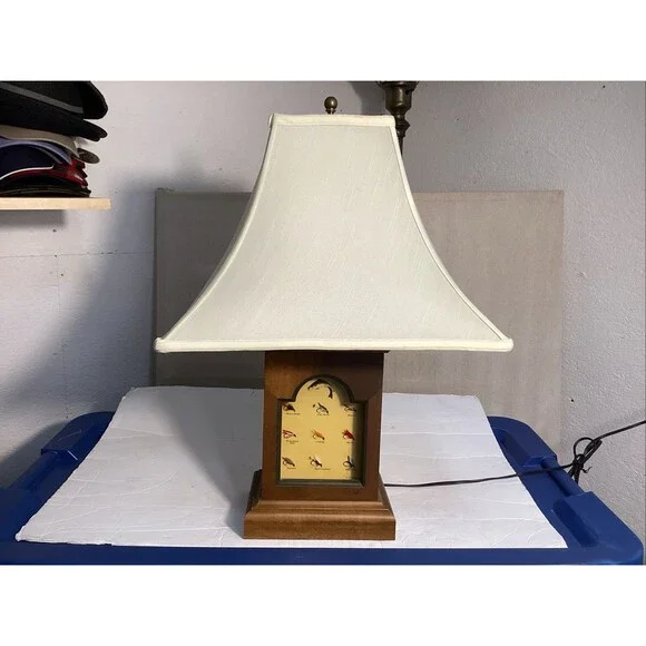 vtg LL bean table lamp fishing lures hooks trout fly fishing (RARE) 23.5”x8.5”