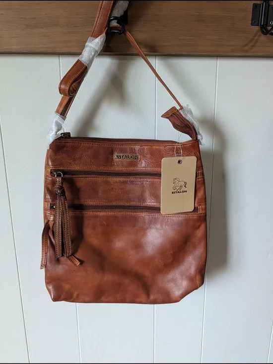 ESTALON Leather Brown Crossbody Purse.